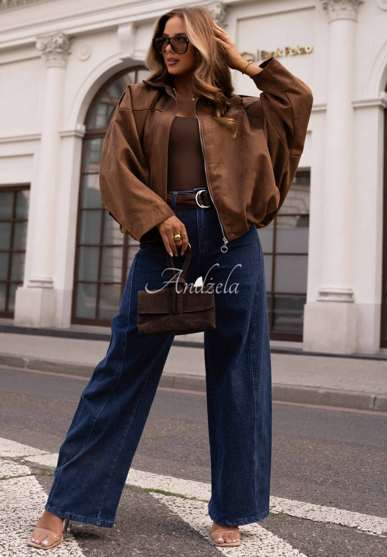 Semišová oversize bomber bunda Early Season čokoládová