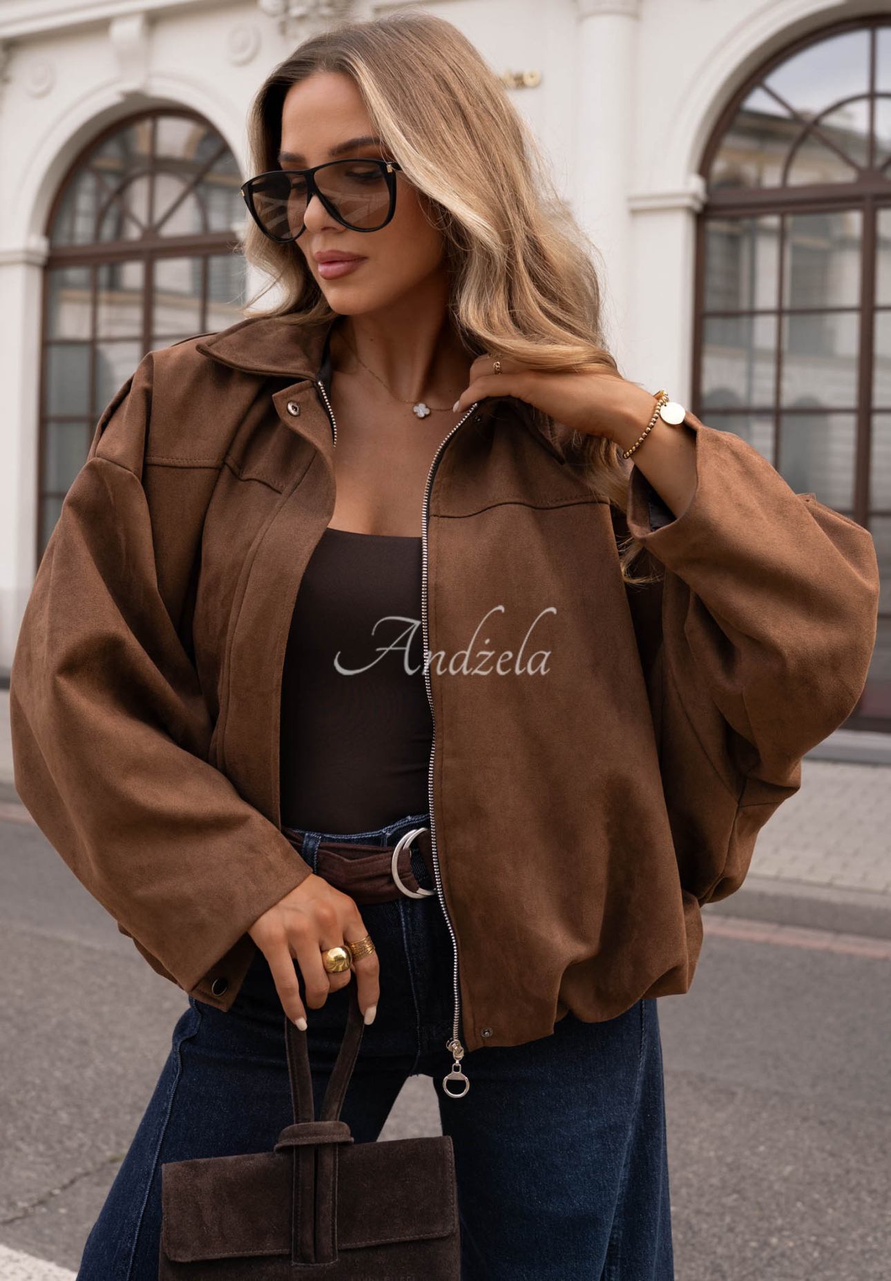 Semišová oversize bomber bunda Early Season čokoládová
