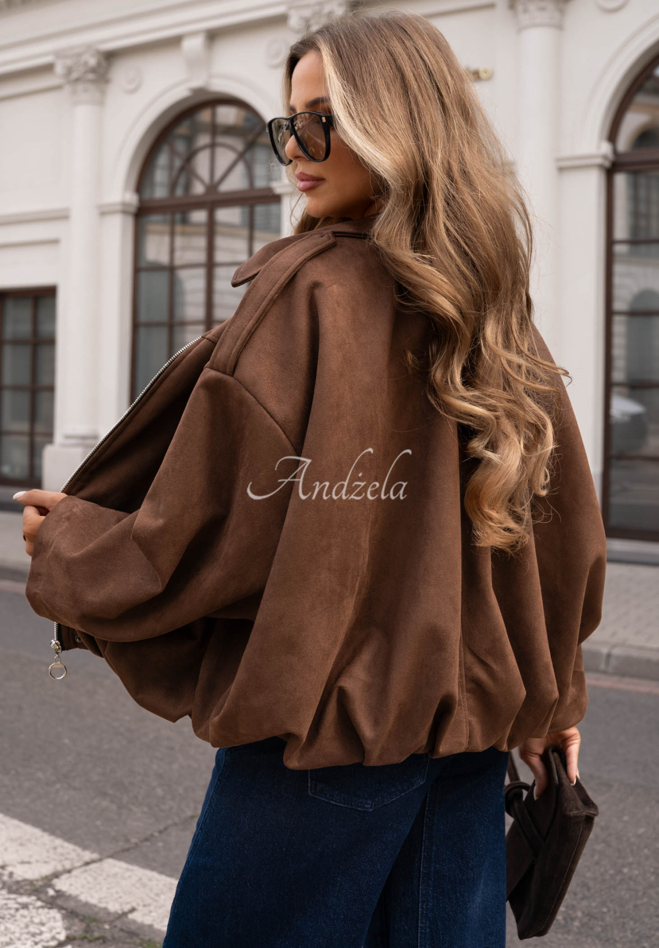 Semišová oversize bomber bunda Early Season čokoládová