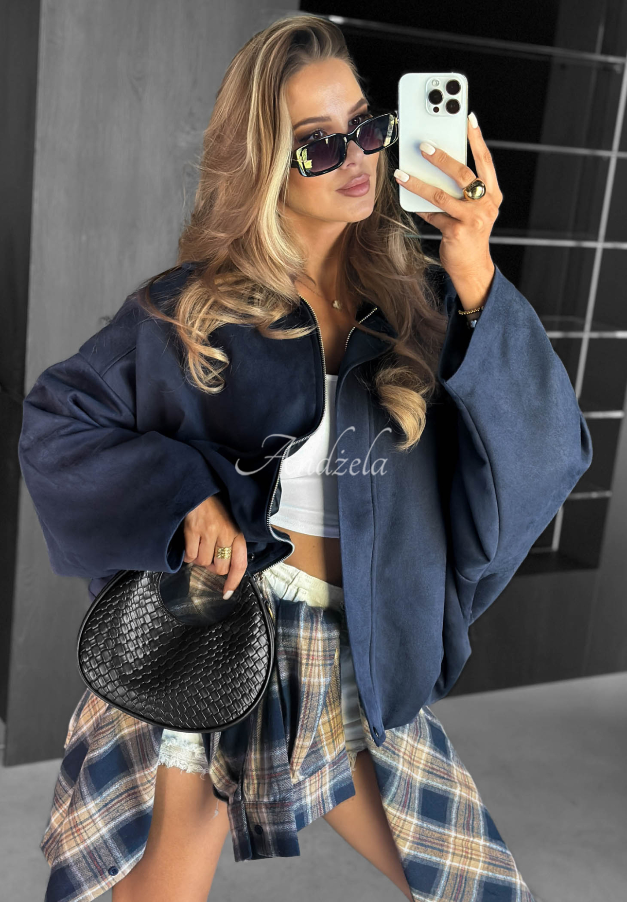 Semišová oversize bomber bunda Early Season granátová