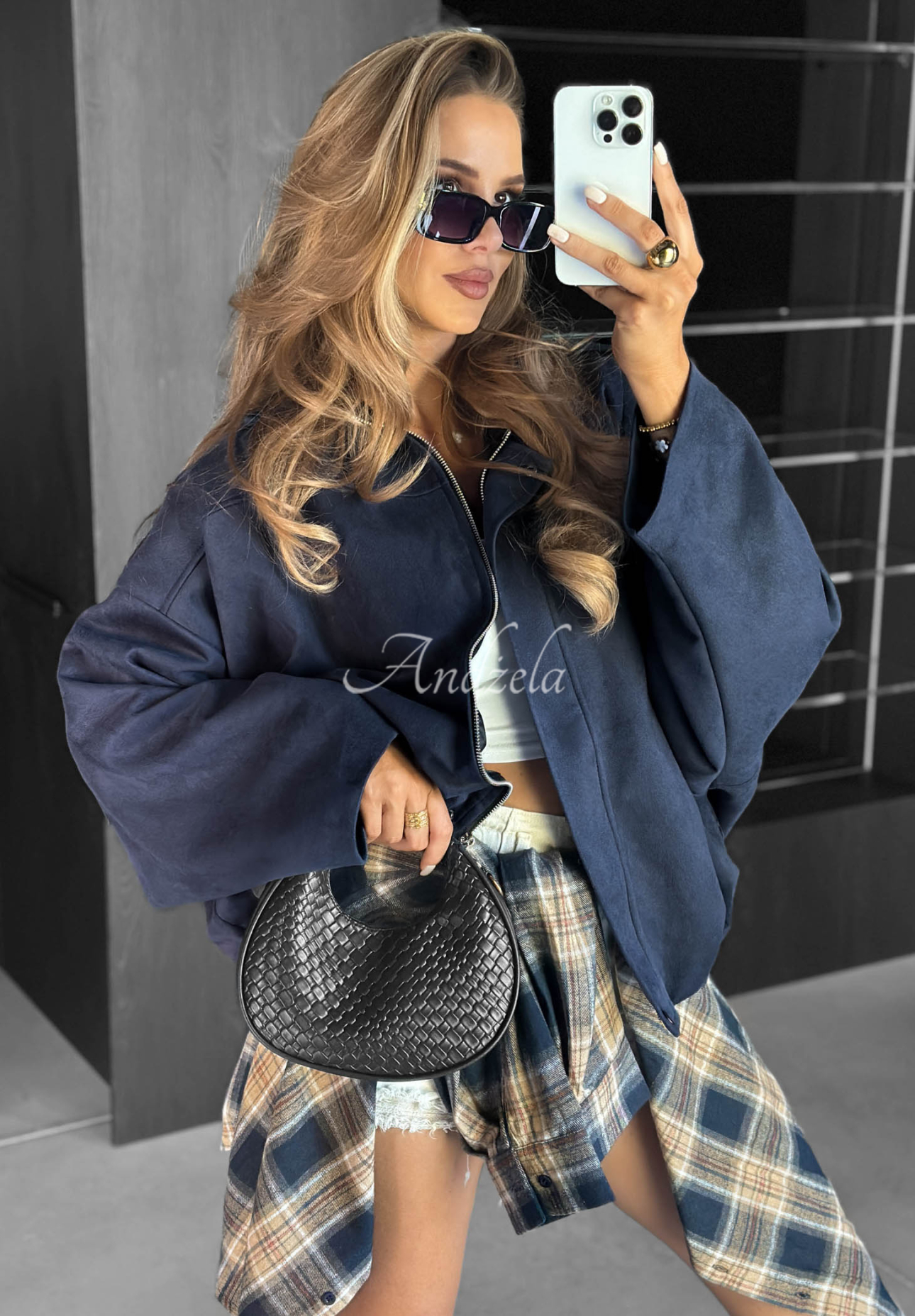 Semišová oversize bomber bunda Early Season granátová