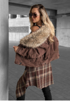 Krátká džínová Bunda z futerkiem Autumn Teddy čokoládová