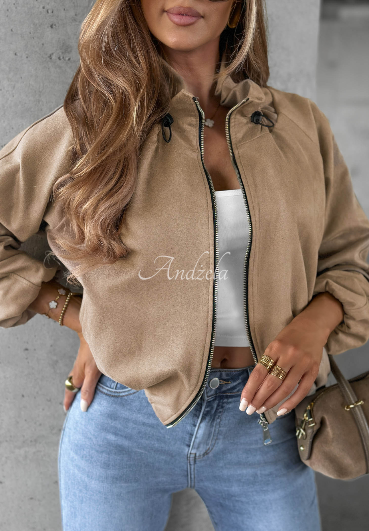 Semišová bunda se stojáčkem Autumn Muse béžová