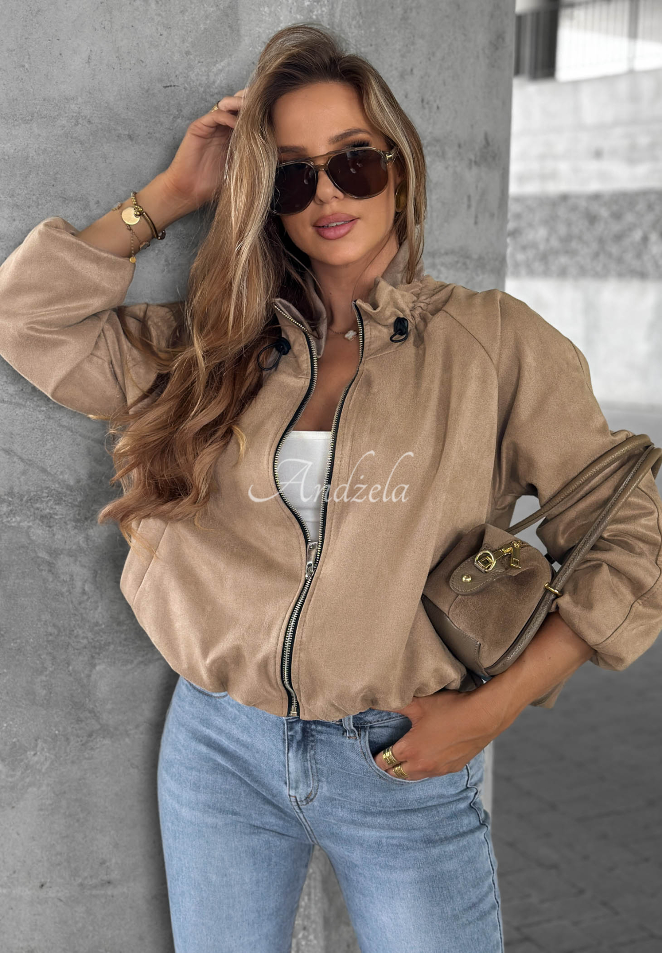 Semišová bunda se stojáčkem Autumn Muse béžová