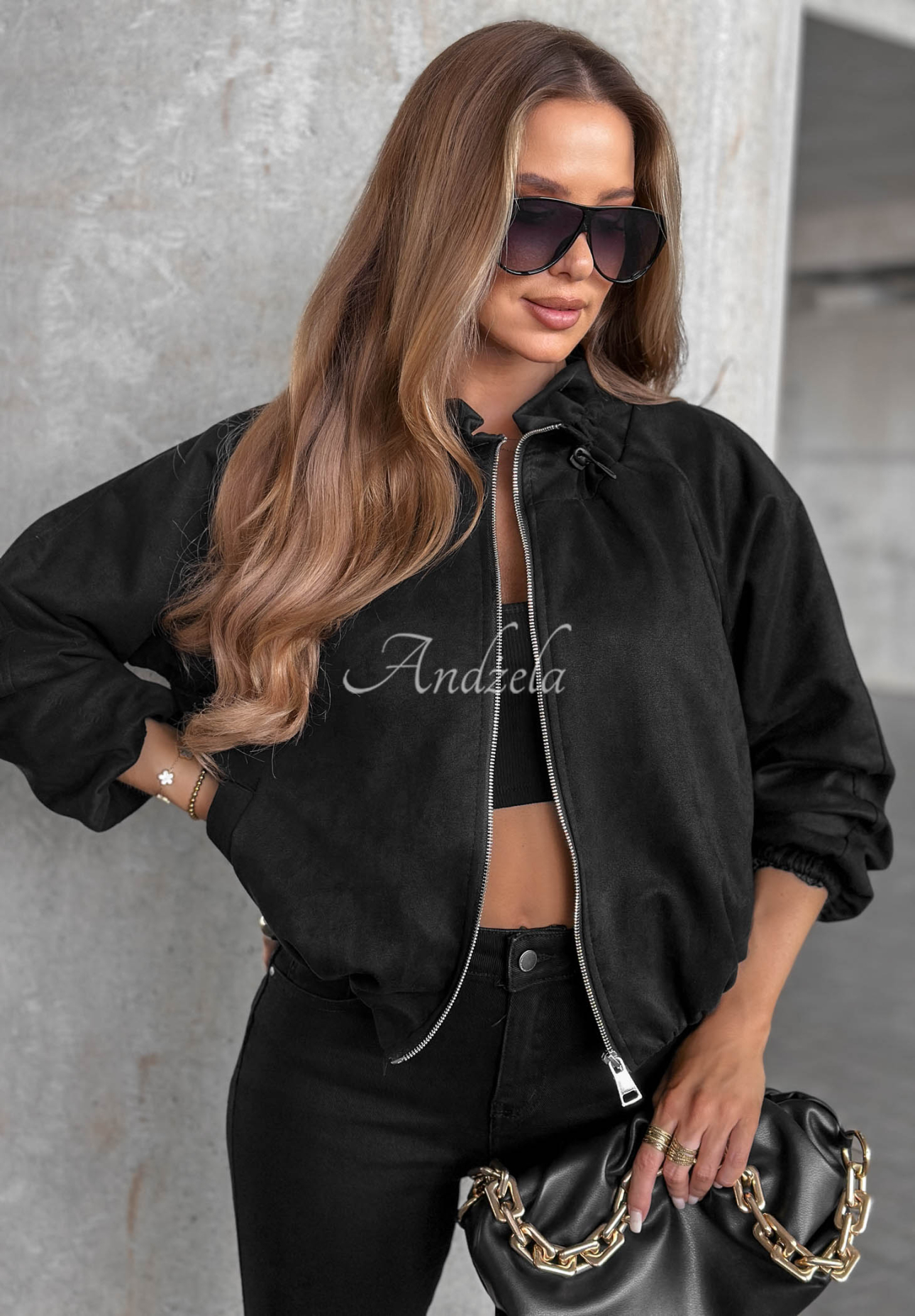 Semišová bunda se stojáčkem Autumn Muse černá