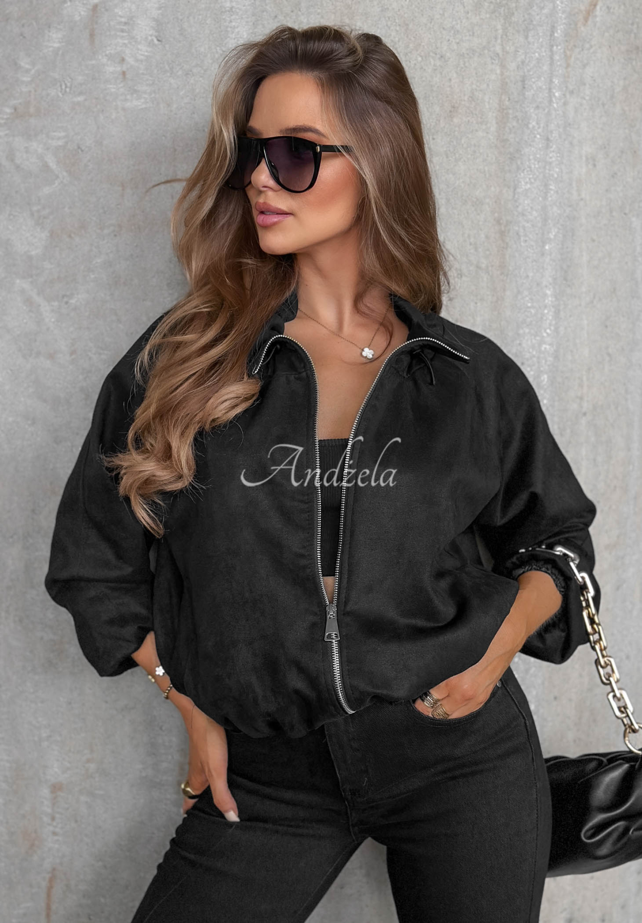 Semišová bunda se stojáčkem Autumn Muse černá