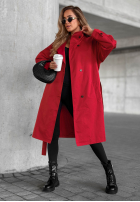 Kabát trencz z paskiem i kołnierzem Afterlight červený
