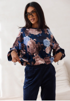 Welurowy Tepláková souprava w kwiaty Floral Kiss čokoládový