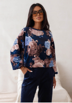 Welurowy Tepláková souprava w kwiaty Floral Kiss čokoládový