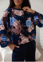 Welurowy Tepláková souprava w kwiaty Floral Kiss čokoládový