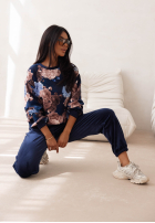 Welurowy Tepláková souprava w kwiaty Floral Kiss čokoládový