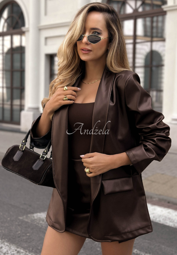Kožen&eacute; sako s l&iacute;mečkem Leather Muse čokol&aacute;dov&aacute;