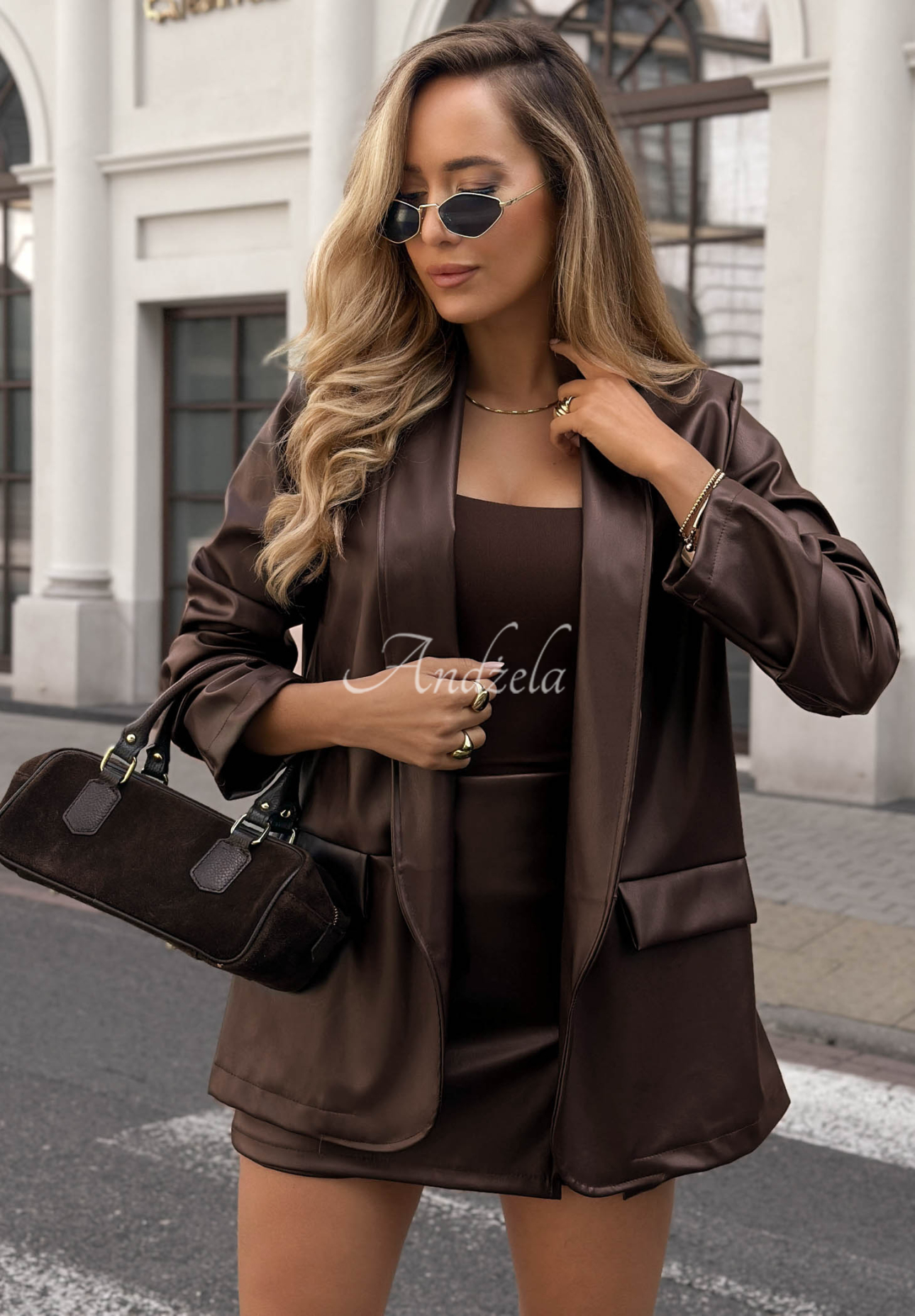Kožené sako s límečkem Leather Muse čokoládová