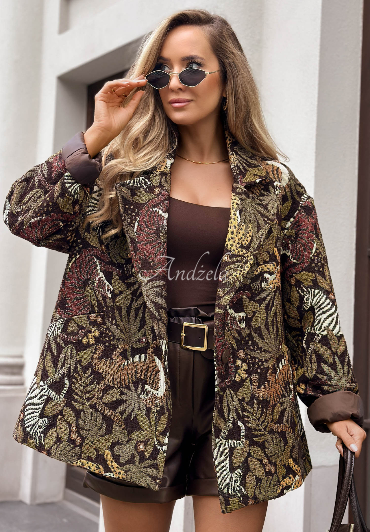 Žakárové sako oversize se vzorem Milan Muse khaki