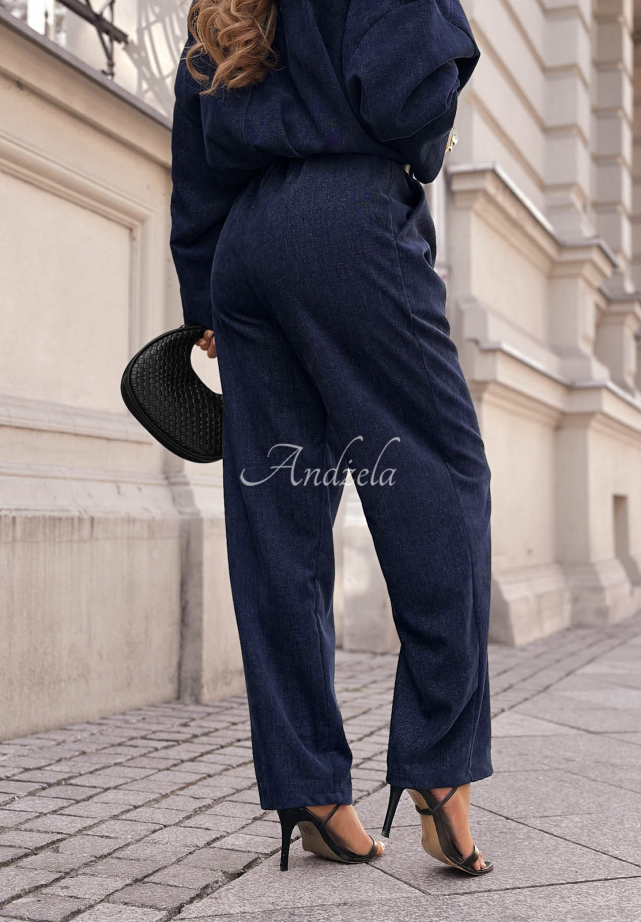 Kalhoty wide leg s páskem Grey Skies granátové