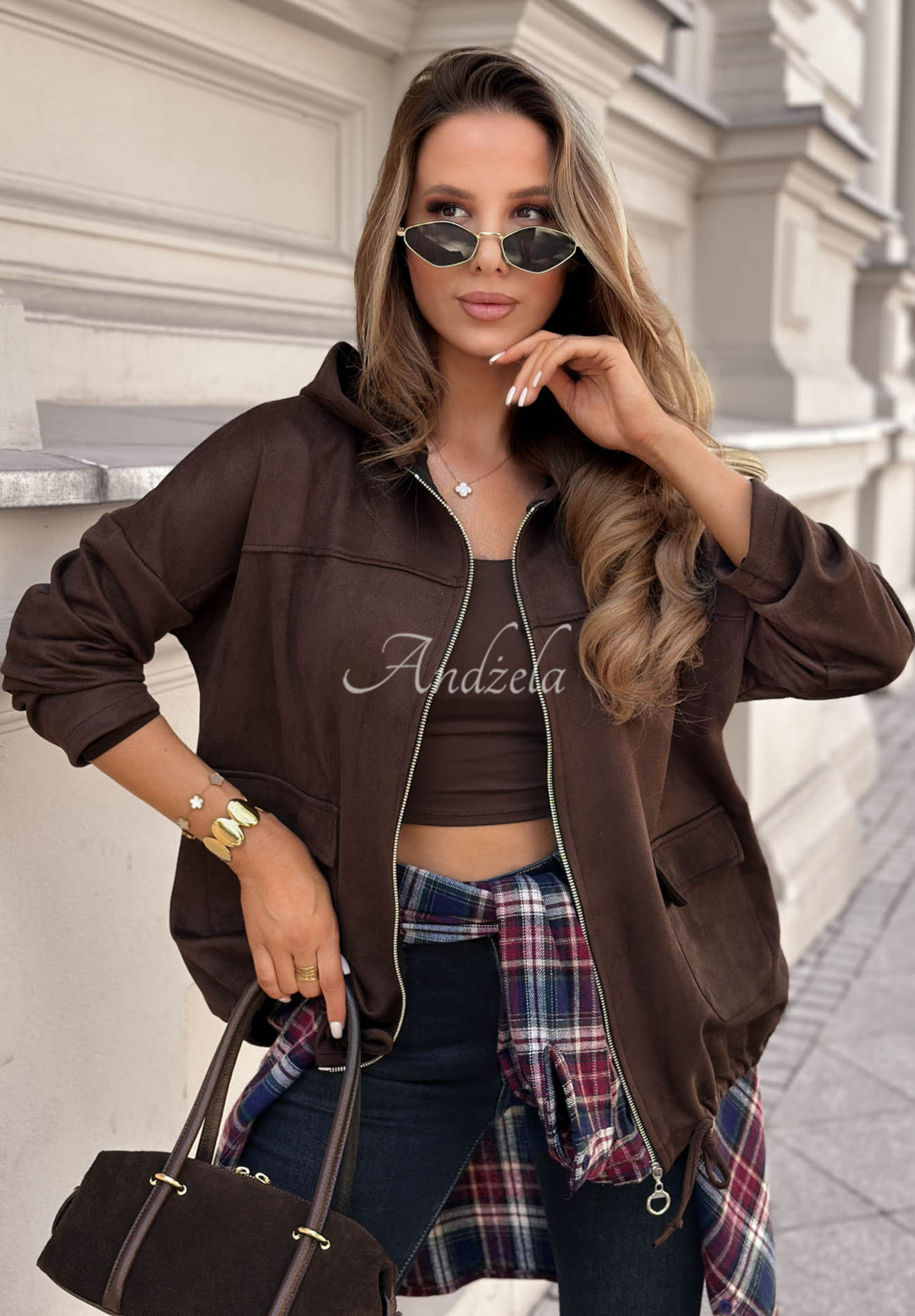 Semišová bunda s kapsami Honey Latte čokoládová