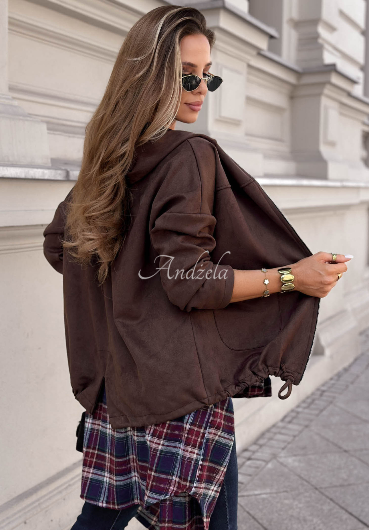 Semišová bunda s kapsami Honey Latte čokoládová