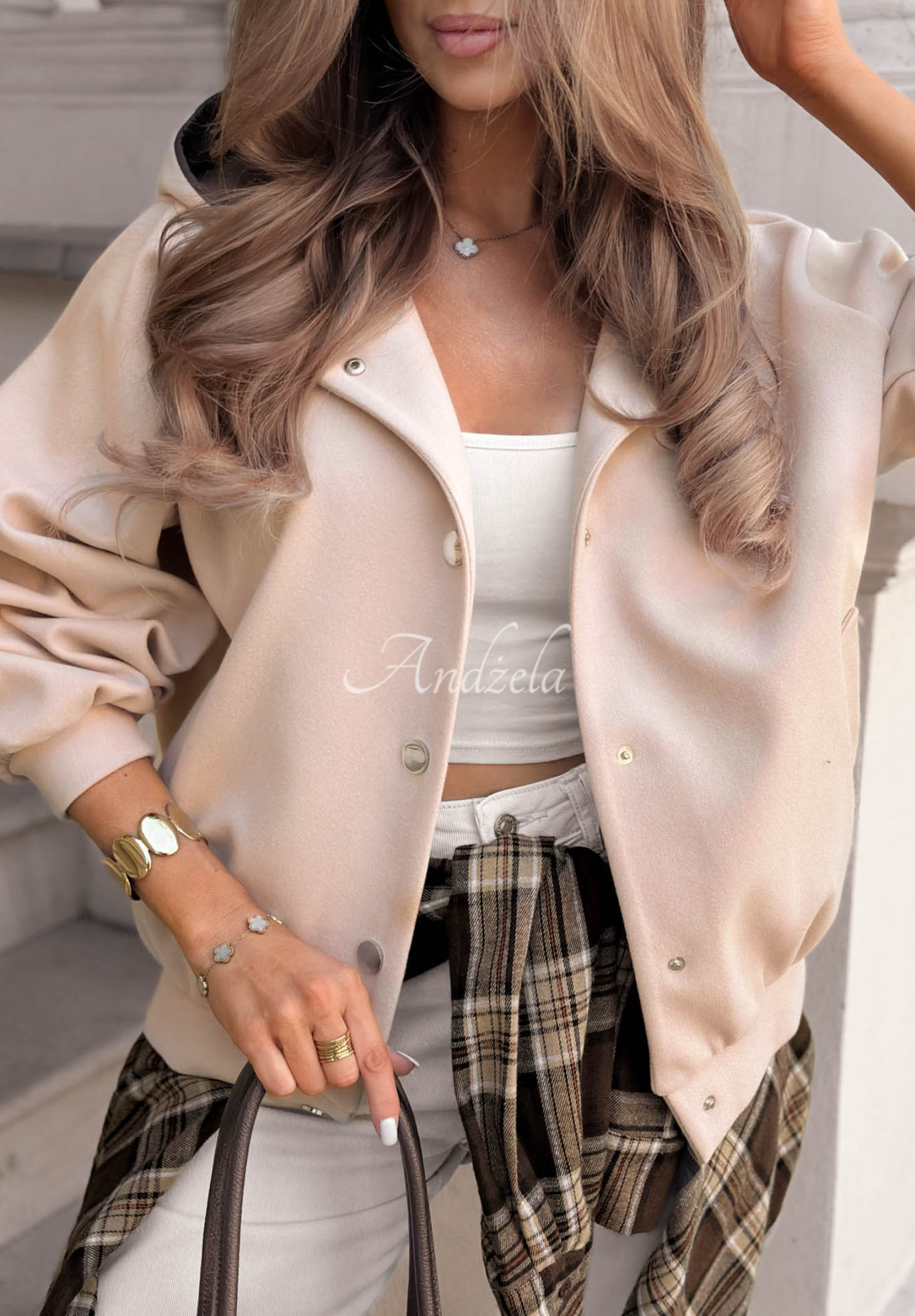 Bunda bomber s vlnou a kapucí City Comfort béžová