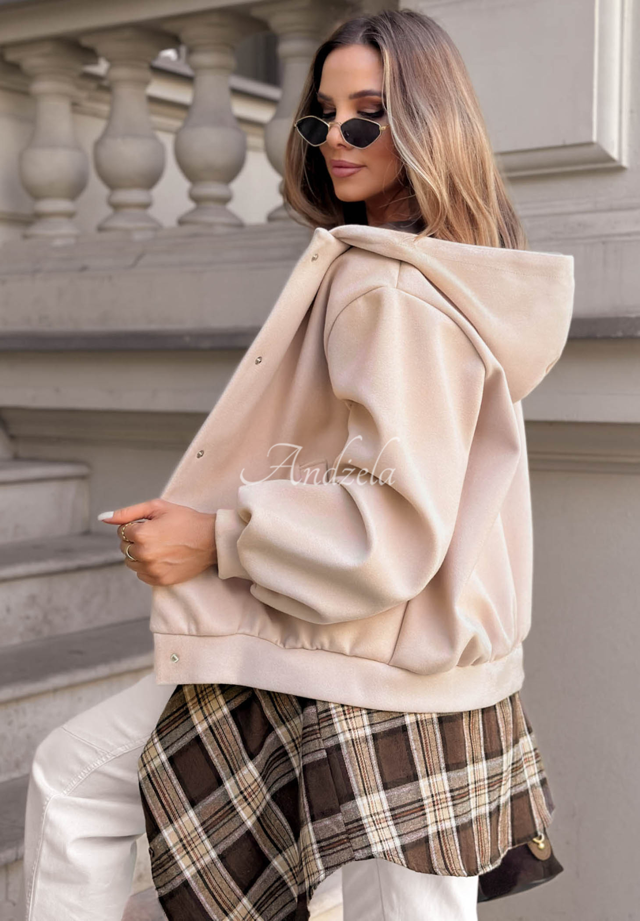 Bunda bomber s vlnou a kapucí City Comfort béžová