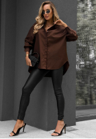 Elegancka bawełniana Košile oversize z kołnierzem Prestige Harbor čokoládová