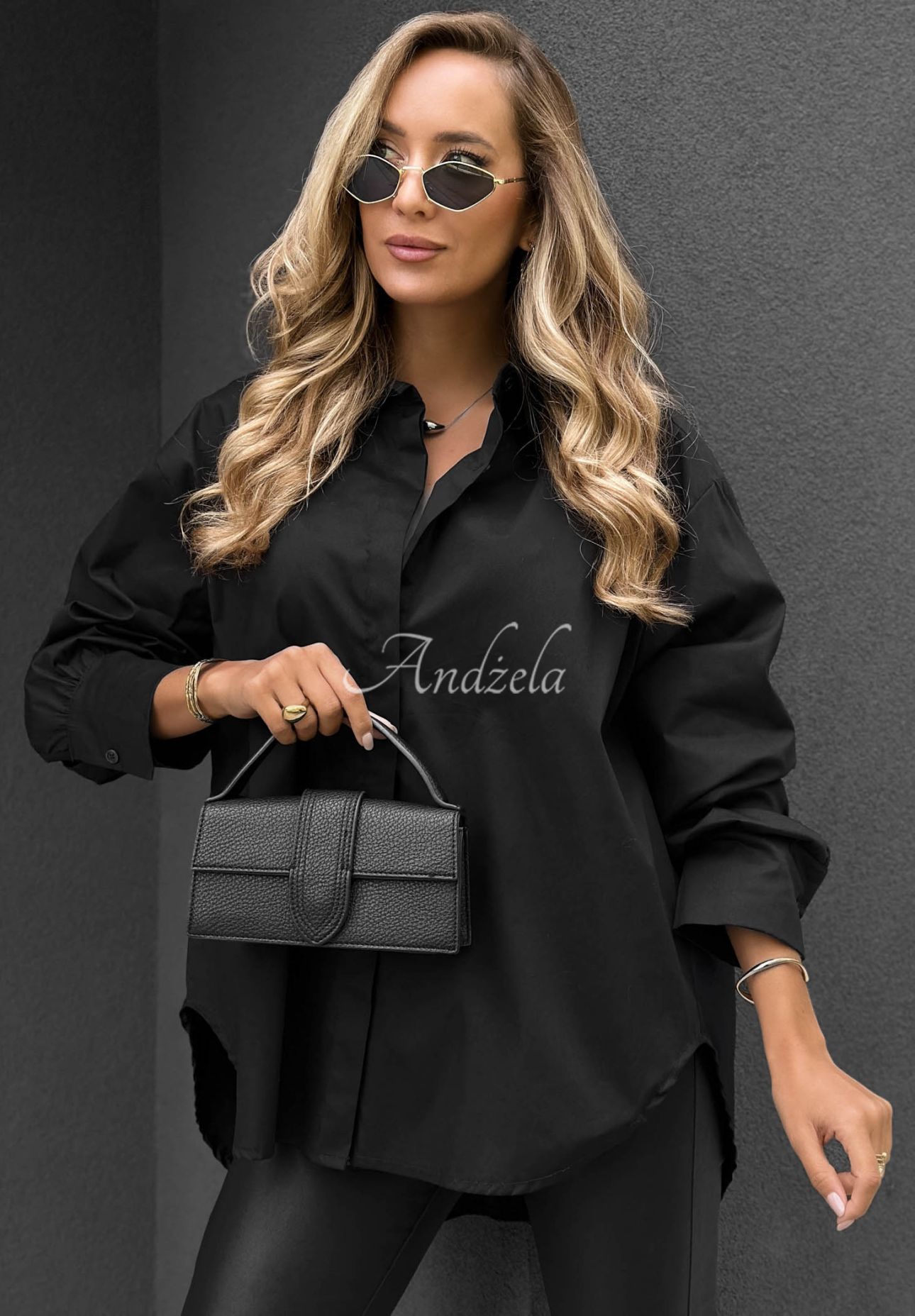 Elegantní bavlněná košile oversize s límečkem Prestige Harbor černá