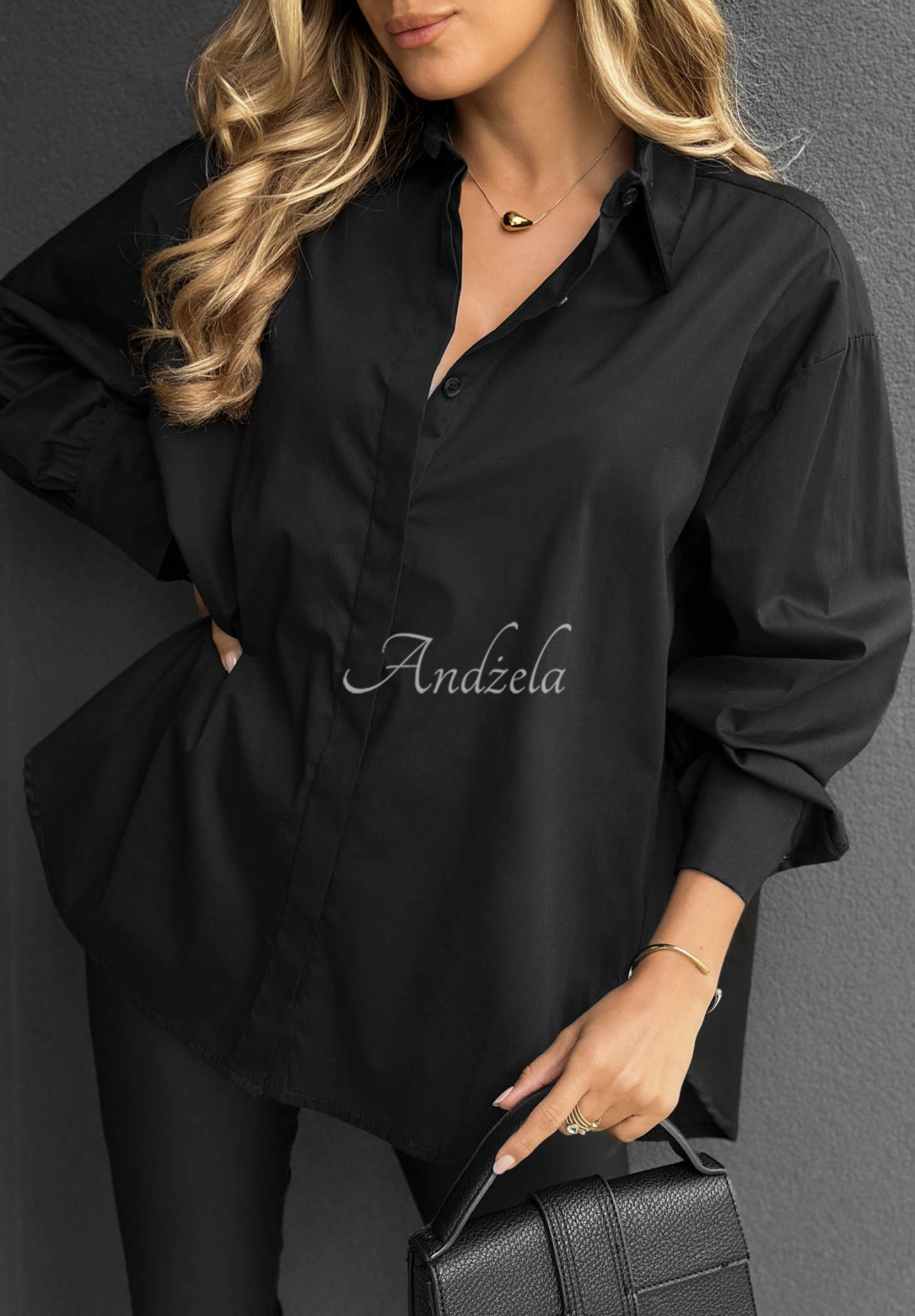 Elegantní bavlněná košile oversize s límečkem Prestige Harbor černá