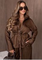 Souprava lekka Bunda z zapięciem i Kalhoty wide leg Autumn Pearl červený
