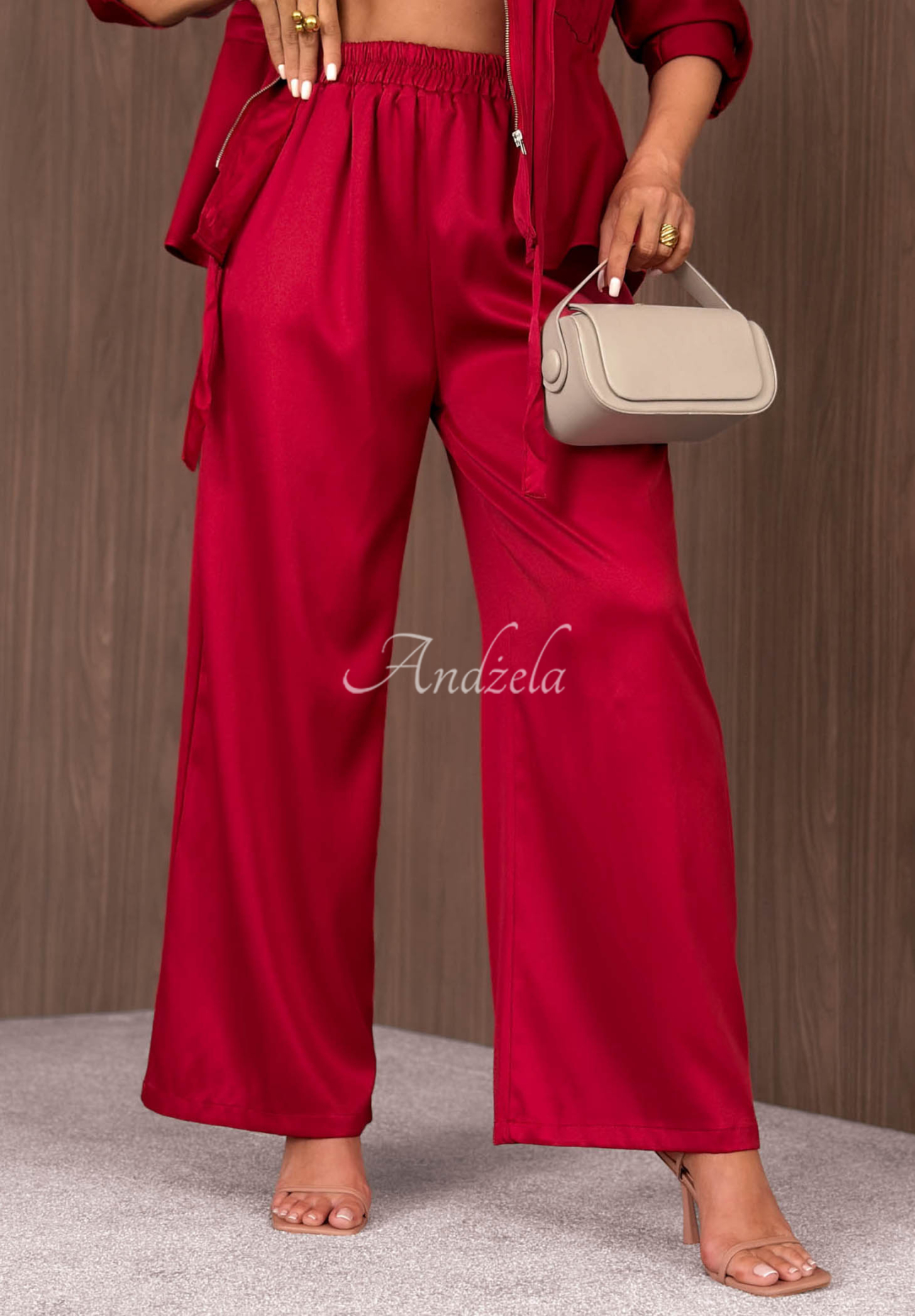 Souprava lehké bundy se zapínáním a kalhot wide leg Autumn Pearl červený