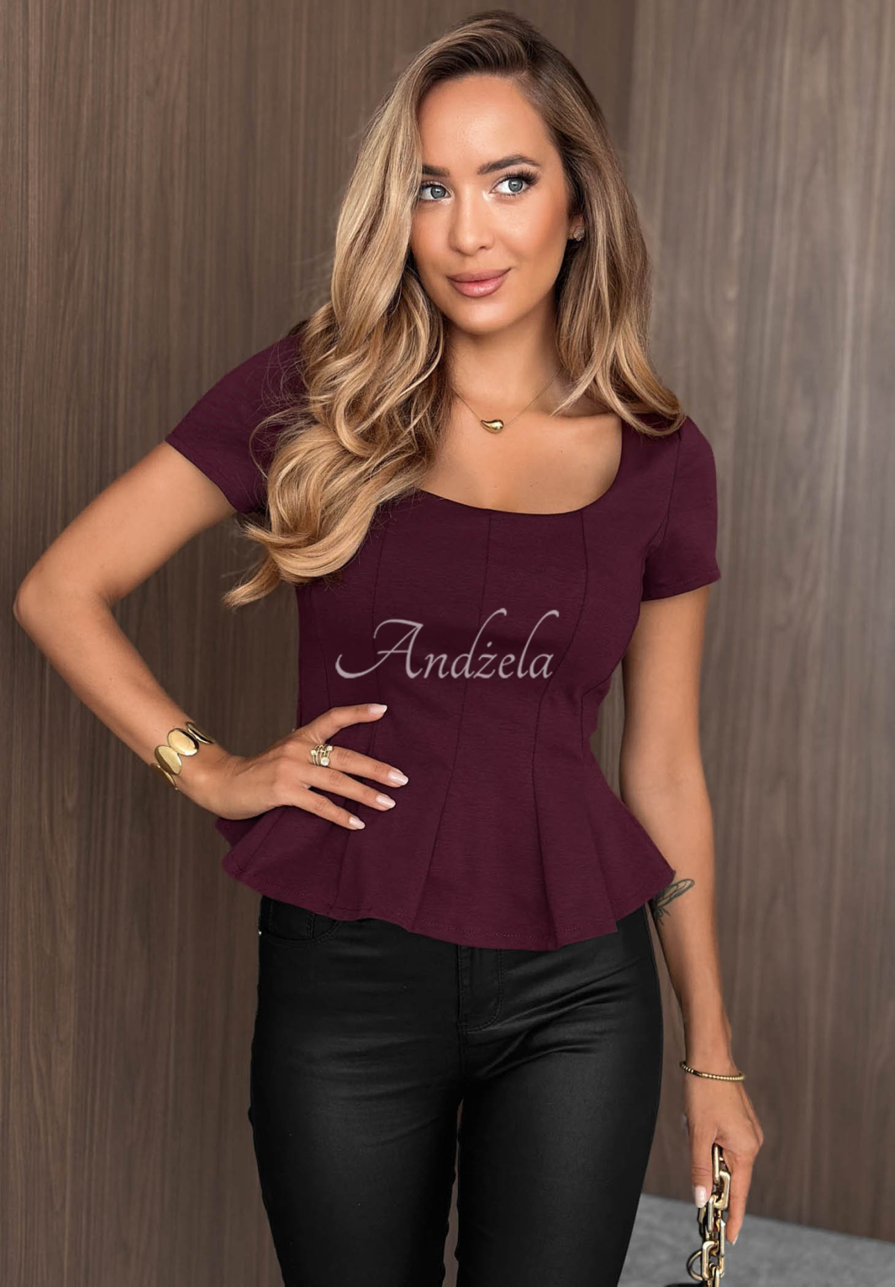 Halenka s peplum a čtvercovým výstřihem Autumn Kiss švestková