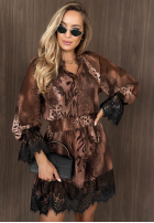 Šaty w panterkę z koronkowymi wstawkami Amber Leopard brązowo-černá
