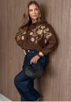 Košile z haftowanymi kwiatami Gentle Beauty granátová