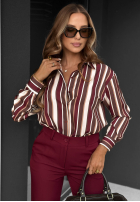 Košile w paski Velvet Dream burgundowo-čokoládová
