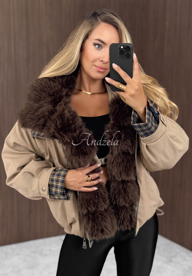 Kr&aacute;tk&aacute; bunda s kože&scaron;inou Amber Charm b&eacute;žov&aacute;