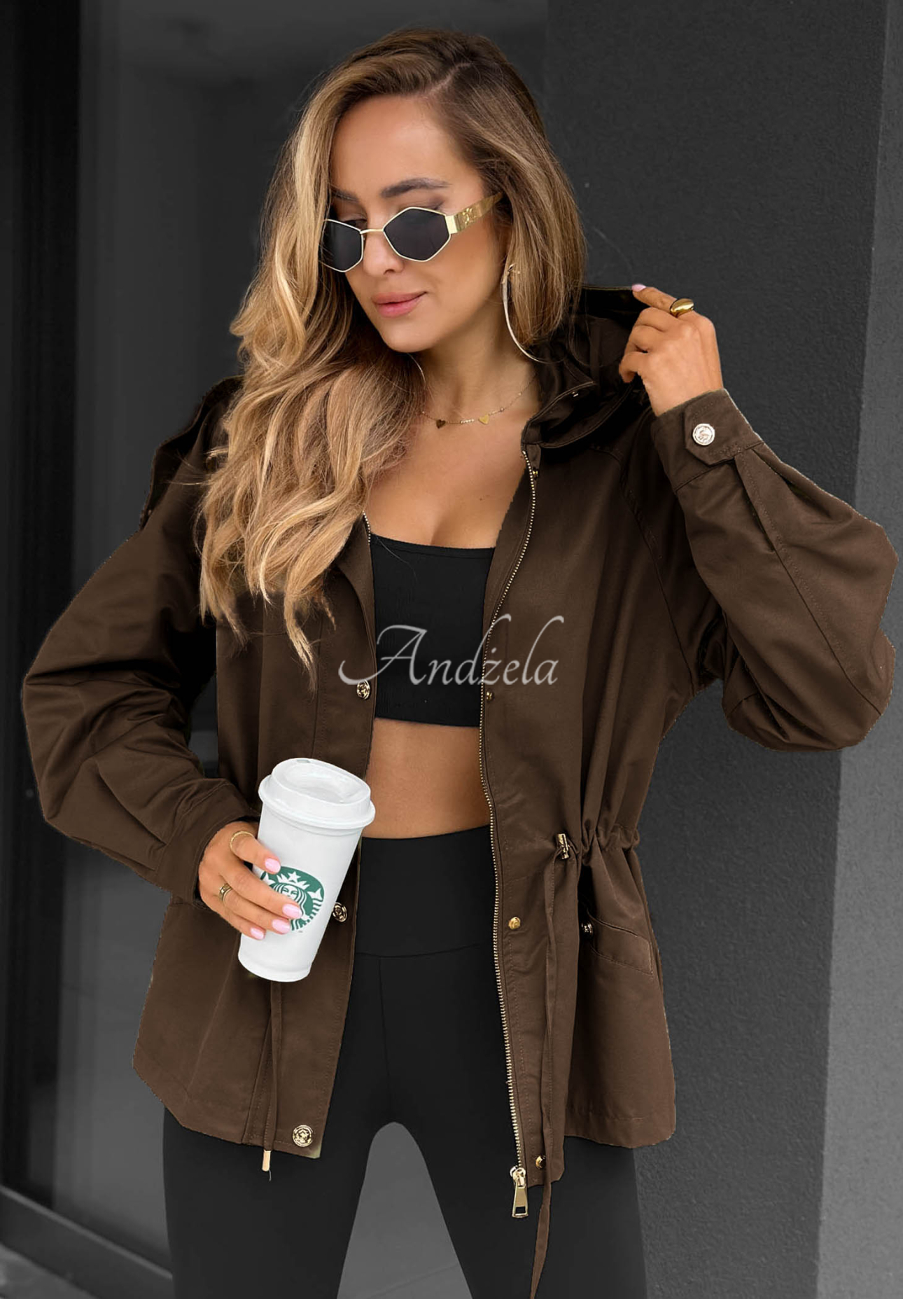 Lehká parka s kapucí Street Glow čokoládová