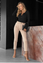 Prążkowane body longsleeve z rozpinanym dekoltem Chic Essence čokoládové