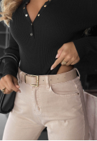 Prążkowane body longsleeve z rozpinanym dekoltem Chic Essence čokoládové