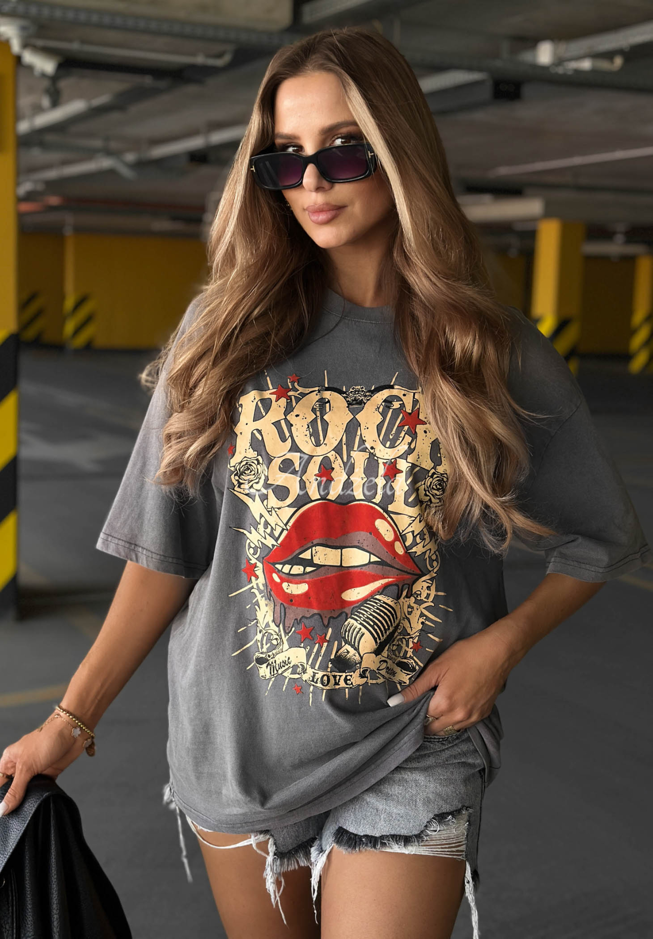 Bavlněné oversize tričko s potiskem Rock Soul šedý