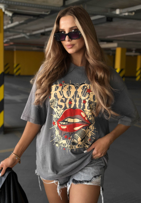 Bavlněné oversize tričko s potiskem Rock Soul šedý