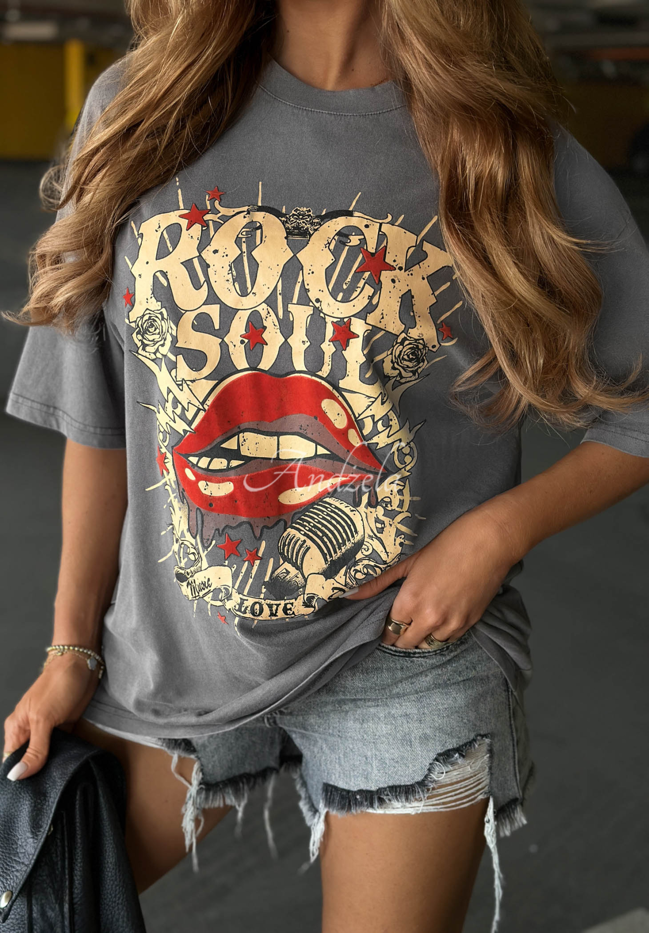 Bavlněné oversize tričko s potiskem Rock Soul šedý