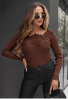 Halenka off shoulder z haftami Pure Grace čokoládová