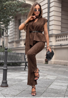 Elegancki Souprava marynarkowa Vesta i Kalhoty dzwony Autumn Atelier čokoládový