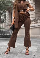Elegancki Souprava marynarkowa Vesta i Kalhoty dzwony Autumn Atelier čokoládový