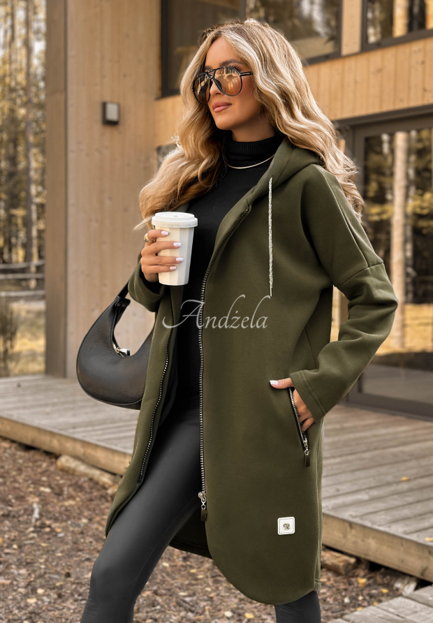 Dlouh&aacute; mikina s kapuc&iacute; Peaceful Mind khaki