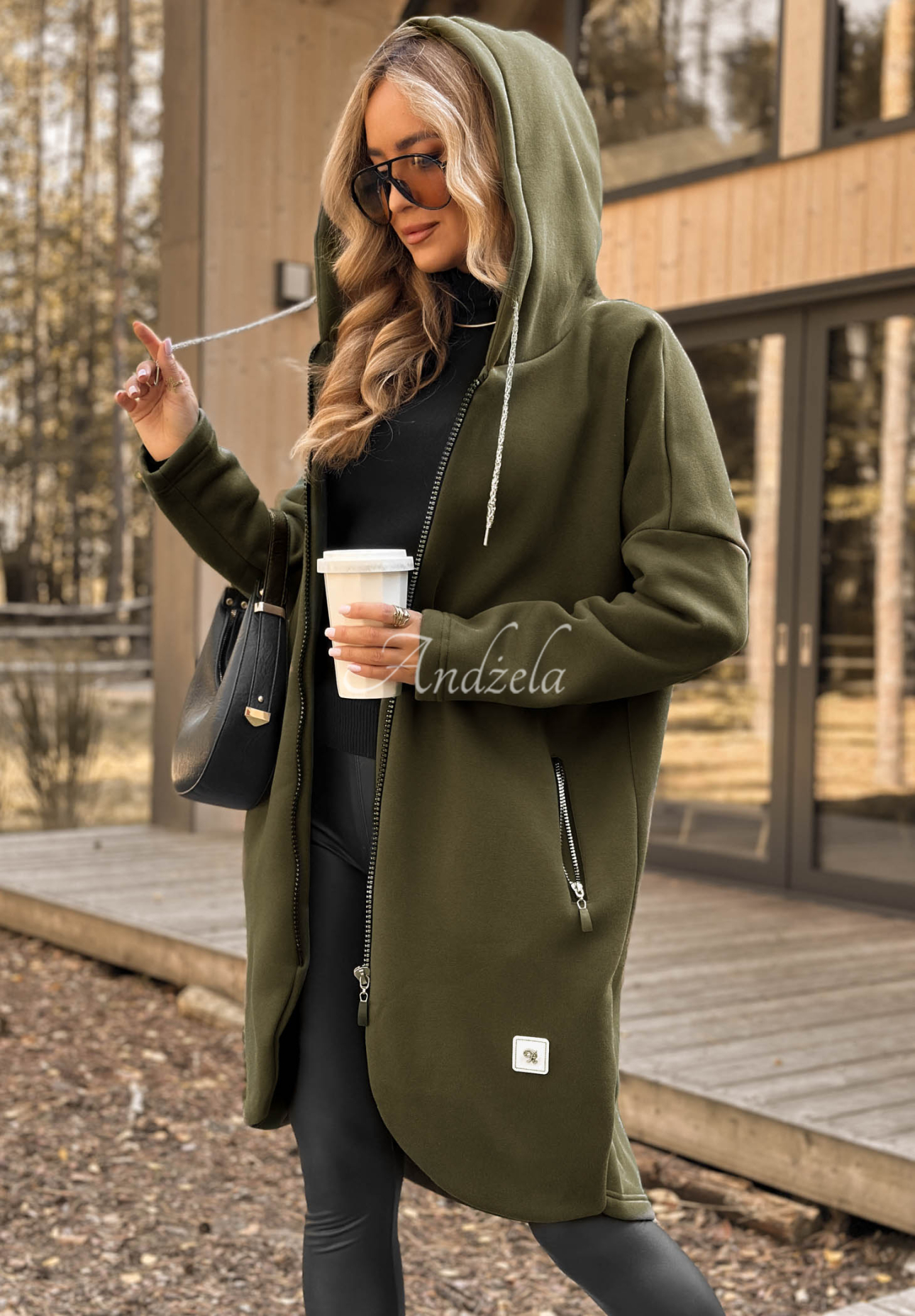 Dlouhá mikina s kapucí Peaceful Mind khaki