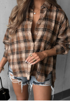 Košile w kratę z kryształkami Woodland Style velbloudí