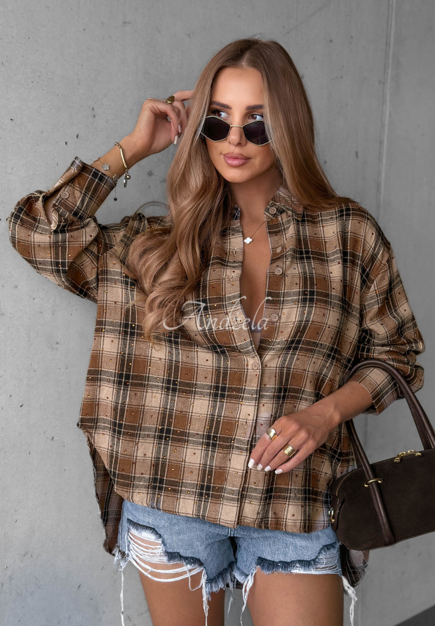 Asymetrick&aacute; k&aacute;rovan&aacute; ko&scaron;ile s kam&iacute;nky Woodland Style velbloud&iacute;