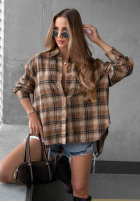 Košile w kratę z kryształkami Woodland Style velbloudí