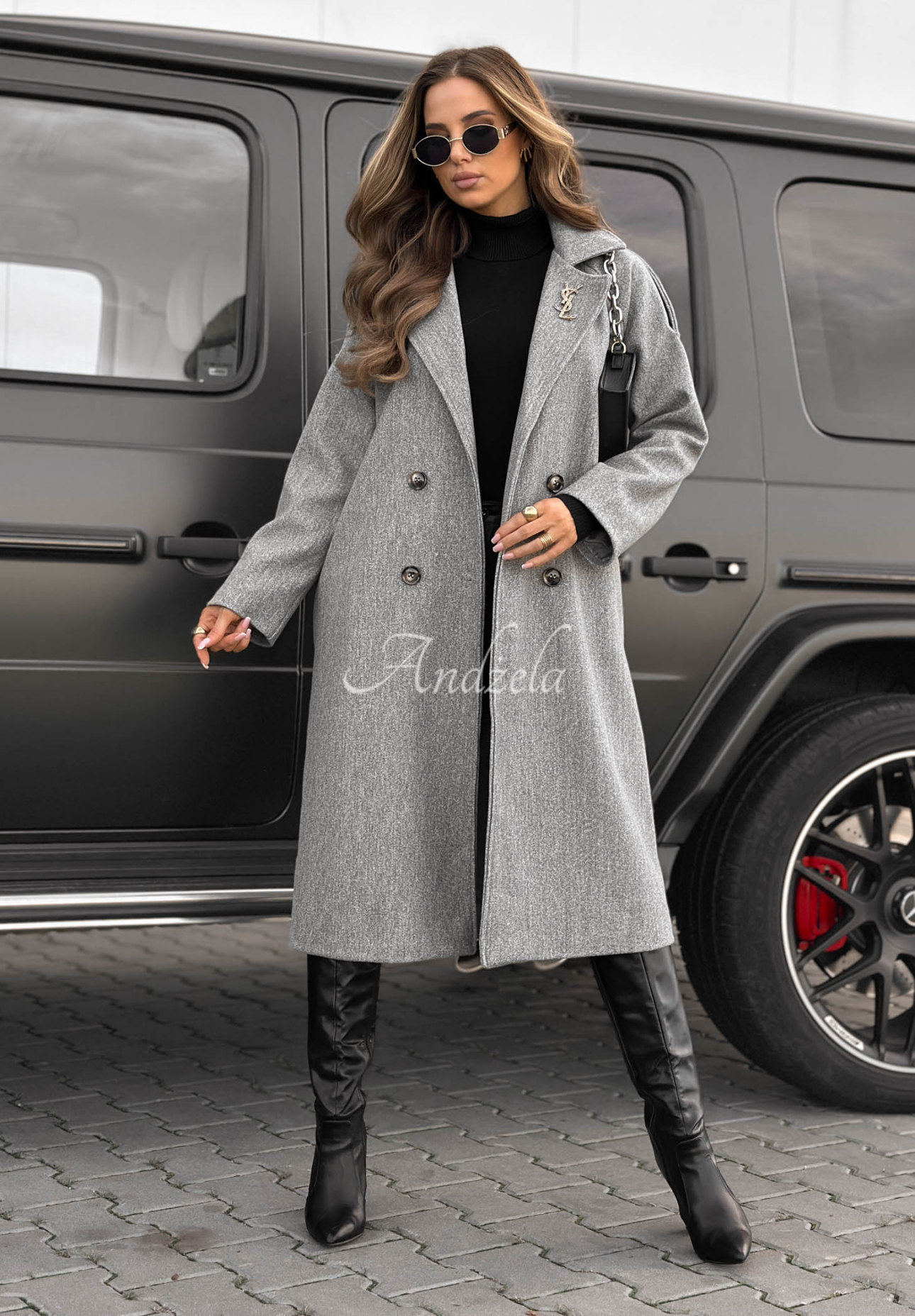 Dlouhý kabát s páskem Have A Voice Šedá