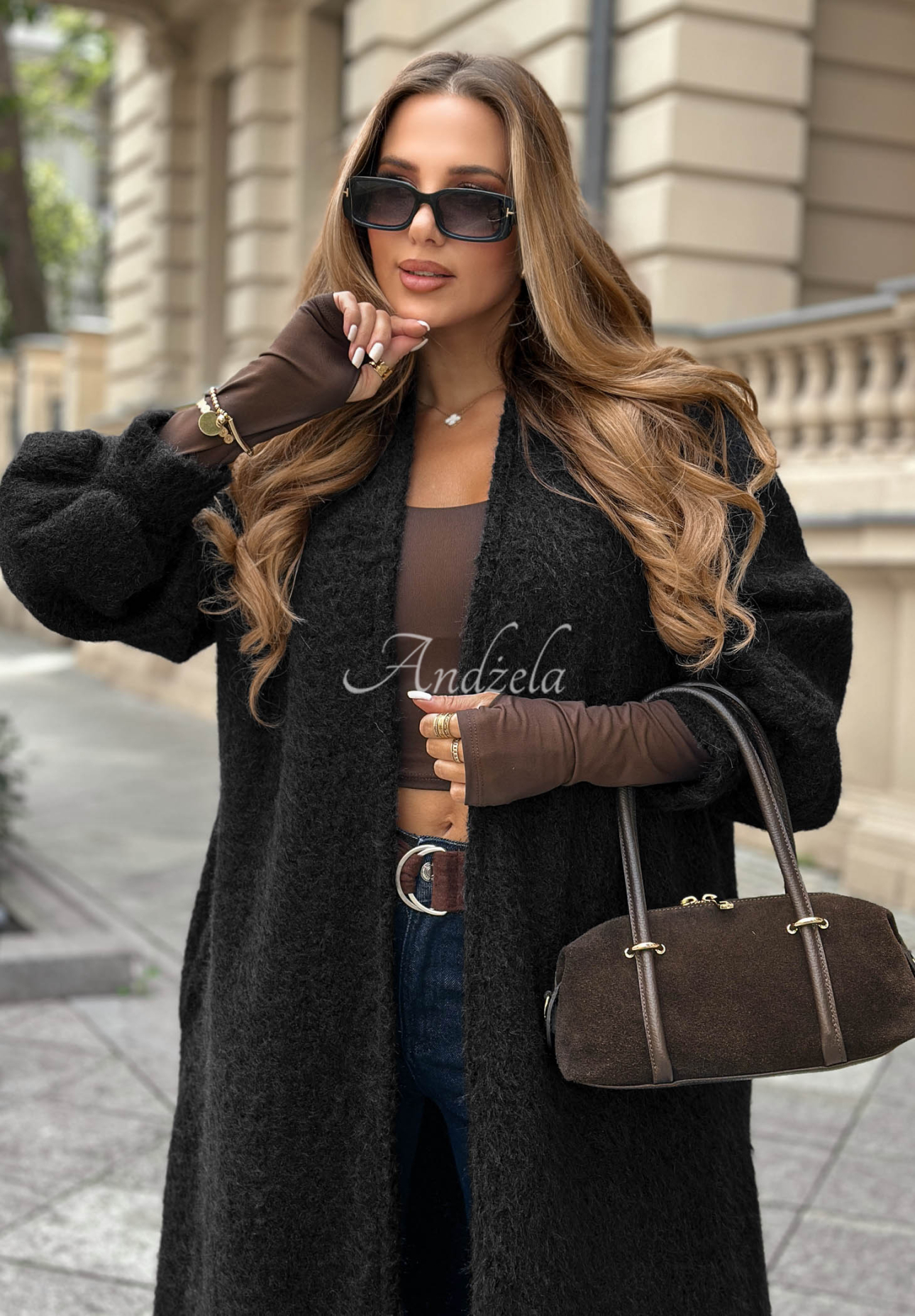 Dlouhý oversize kožich Caramel Latte Černé