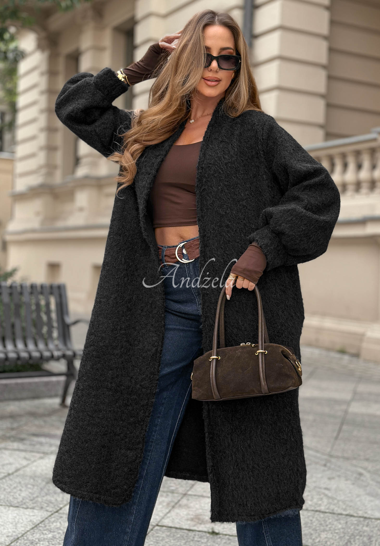 Dlouhý oversize kožich Caramel Latte Černé
